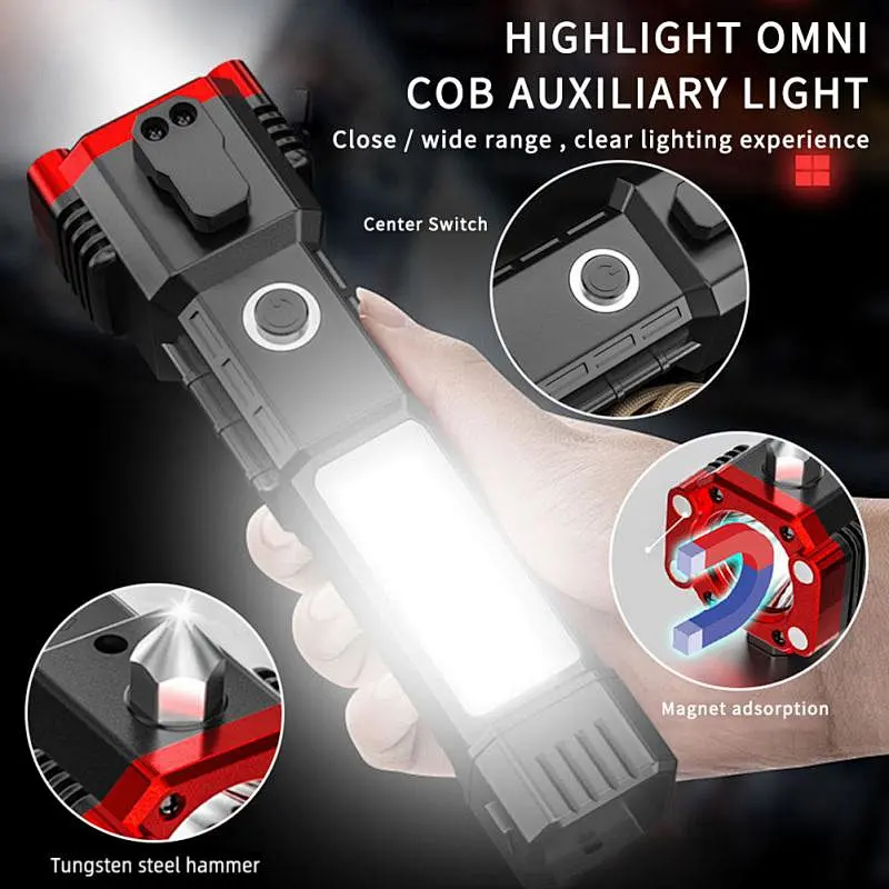 Emergency Tool Kit With Led Flashlight Mutlifuctional Power Bank Car Safety Hammer